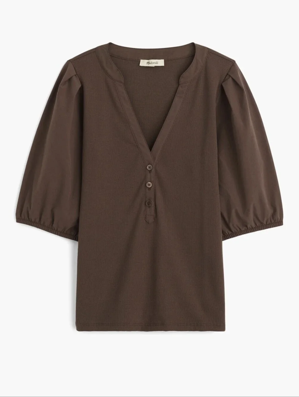 Madewell Puff-Sleeve Henley Knit Top